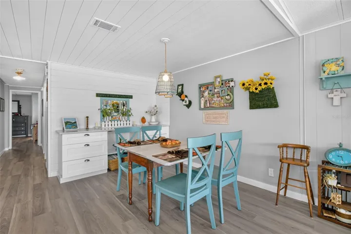 Dining with 8' buillt-in view of hallway to beds &amp; baths