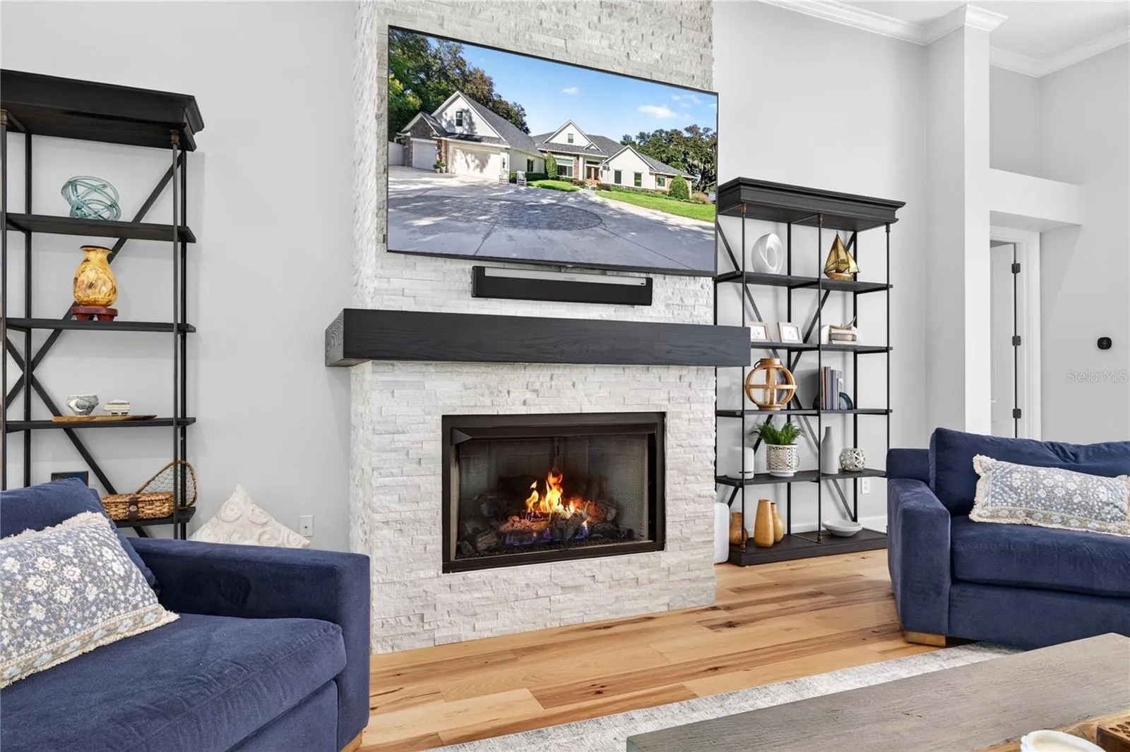 Floor to Ceiling Stone Gas Fireplace