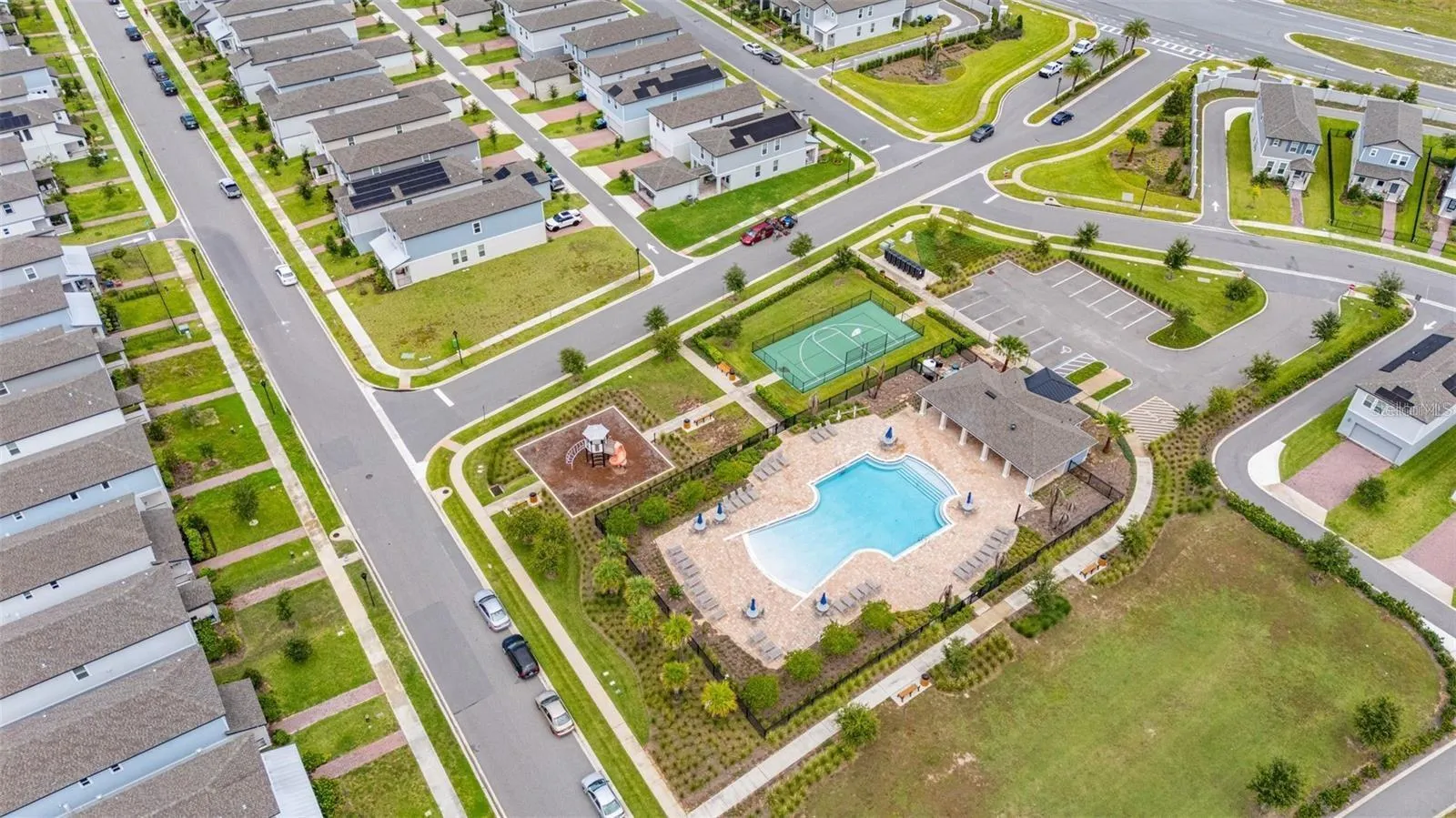 Aerial view highlighting the home's location within the community