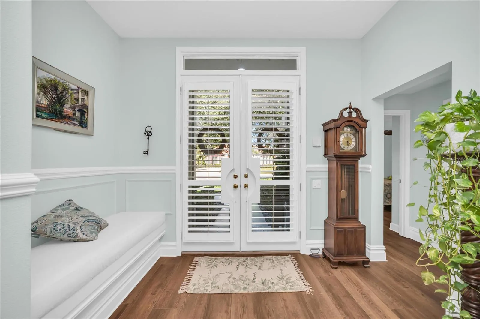 Foyer with built in bench