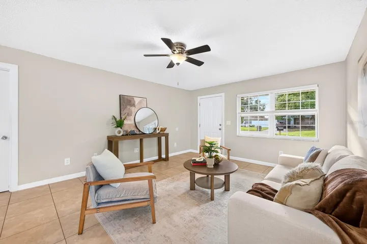 The living Room flows effortlessly into the Dining Room.
