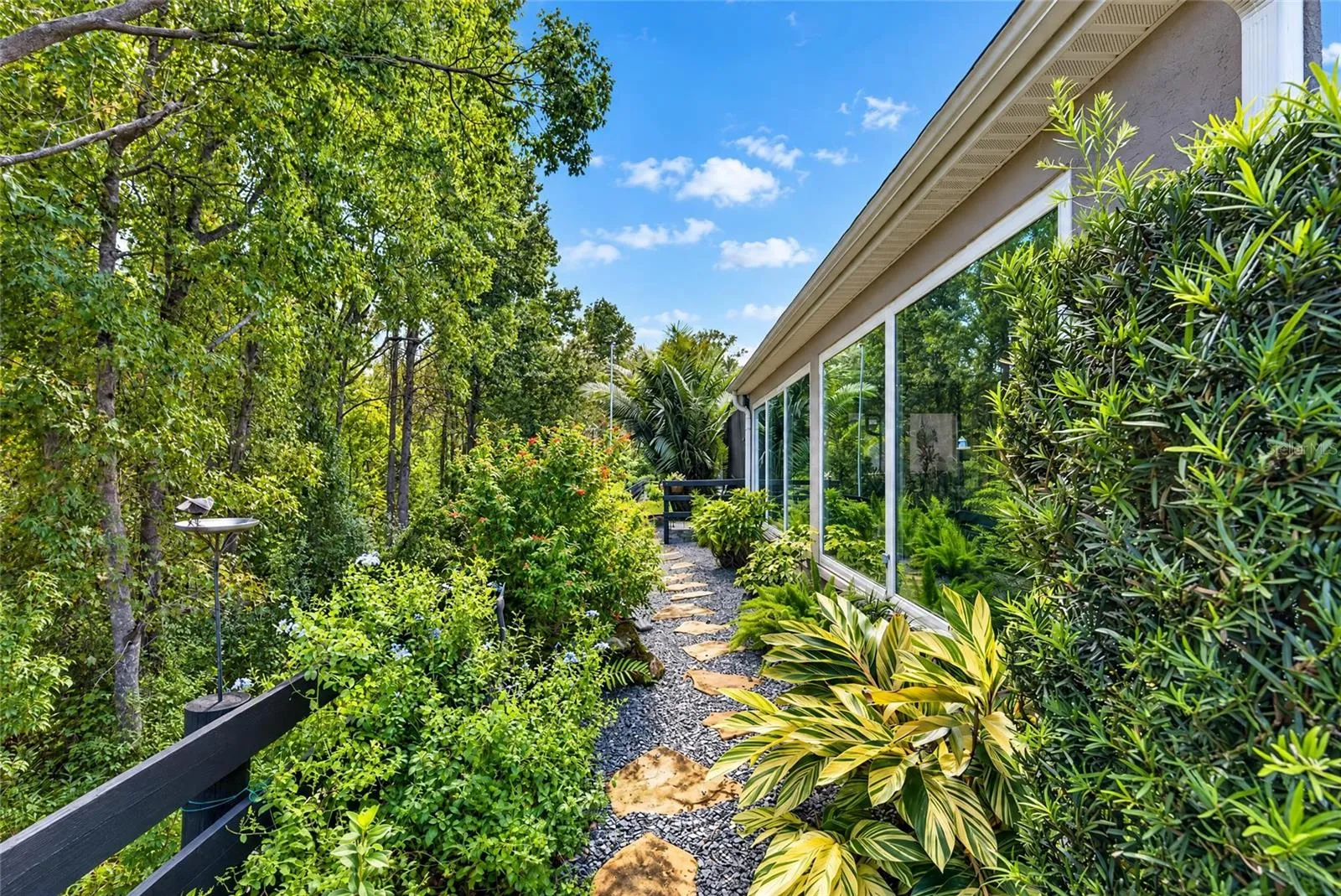 Backyard with walk way.