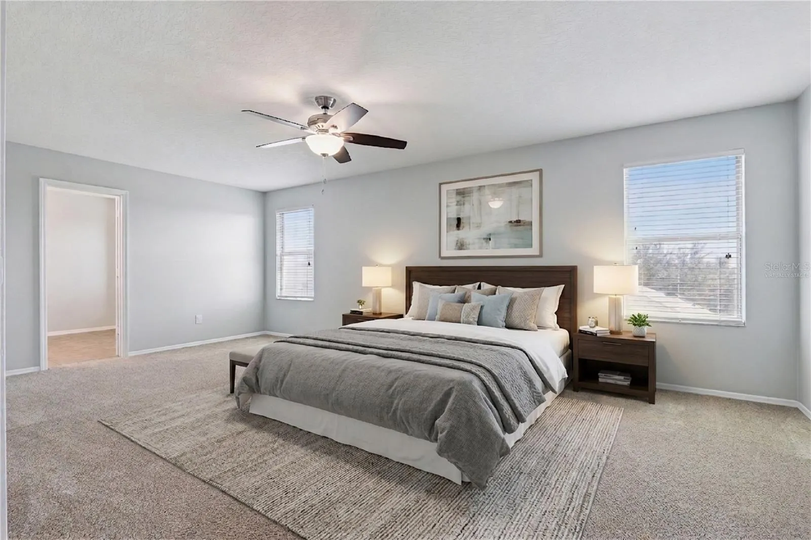 Virtually staged primary suite