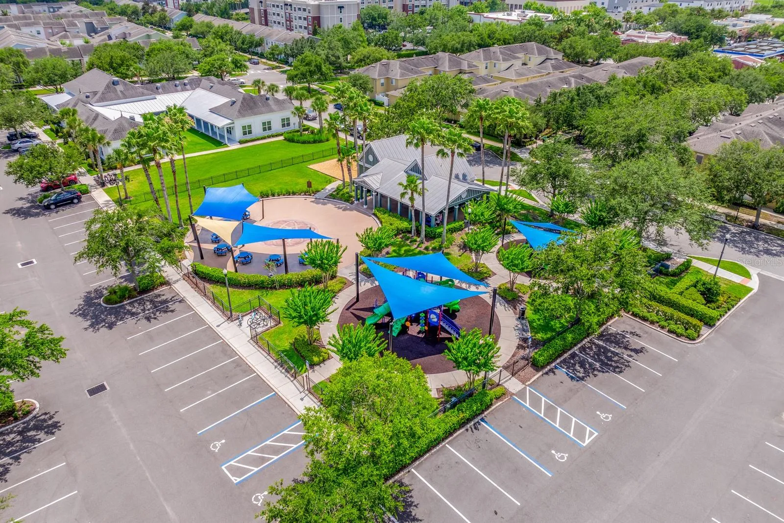 Aerial view of the playground and Community Center