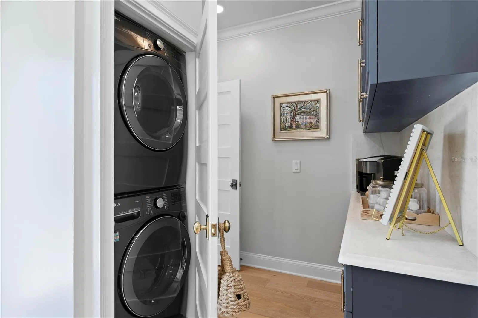 Washer Dryer Set Across from Coffee Bar