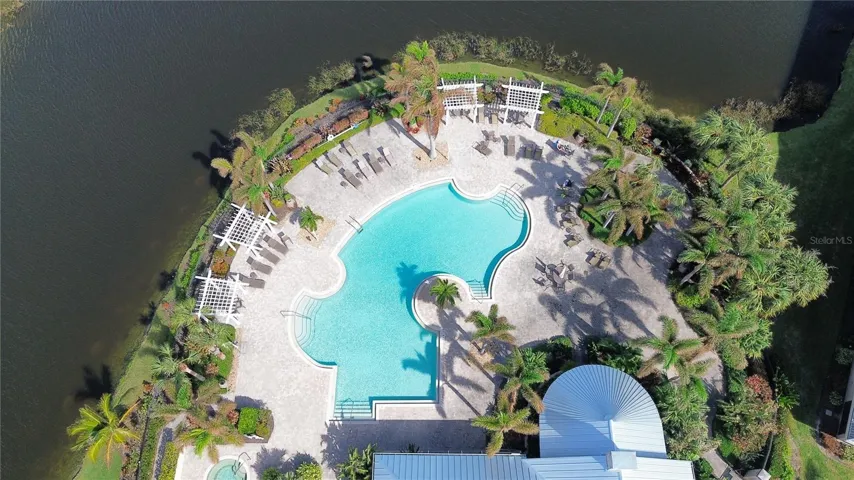 Aerial of the resort style pool and spa!