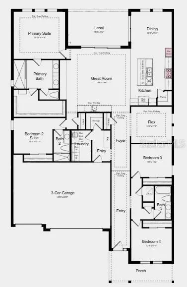 Floor Plan - Additional Highlights Include: tray ceiling package, whole house 8' interior doors, outdoor kitchen rough-in, and prewired for future pool and spa