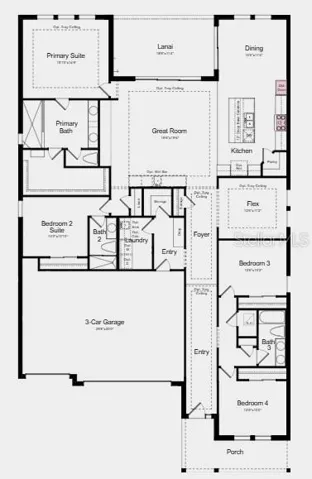 Floor Plan - Additional Highlights Include: tray ceiling package, whole house 8' interior doors, outdoor kitchen rough-in, and prewired for future pool and spa