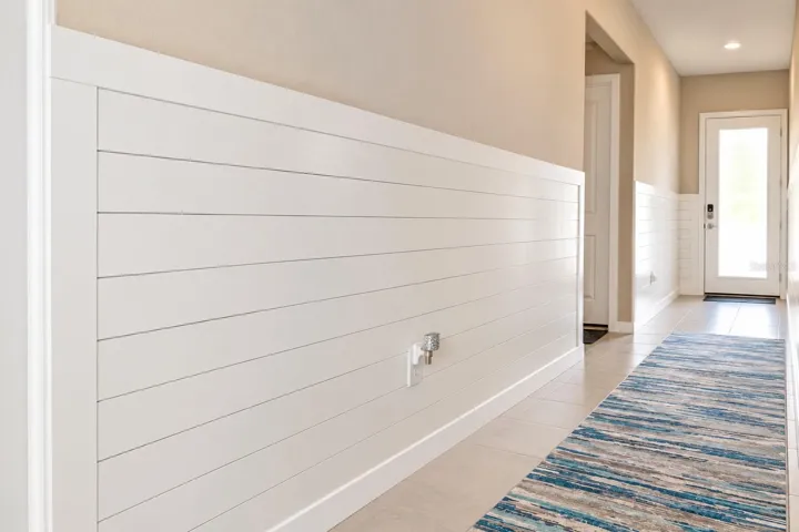 Modern Shiplap Hallway to Bright Entry