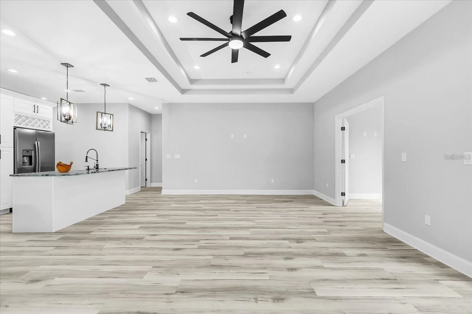 Great Room With Coffered Ceiling