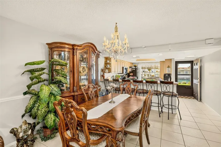 View of dining room and kitchen
