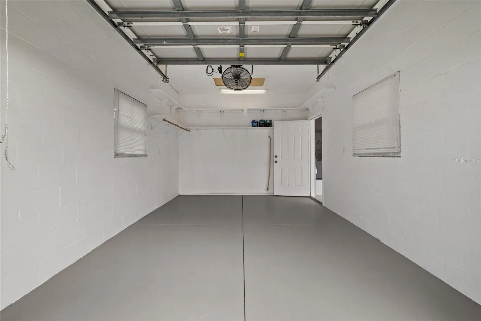 Garage with doors open