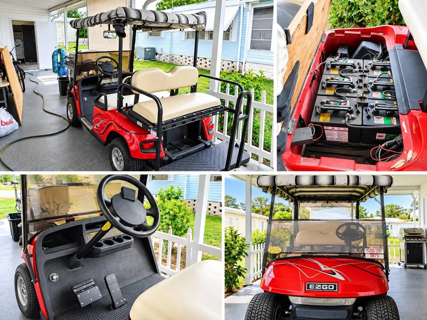 Golf cart is being sold outside the home sale.