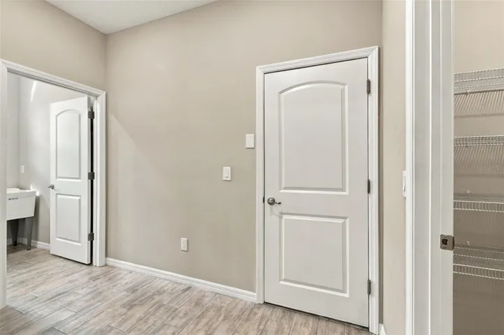 Mudroom area - Laundry to the left and Pantry to the right, Garage door straight ahead