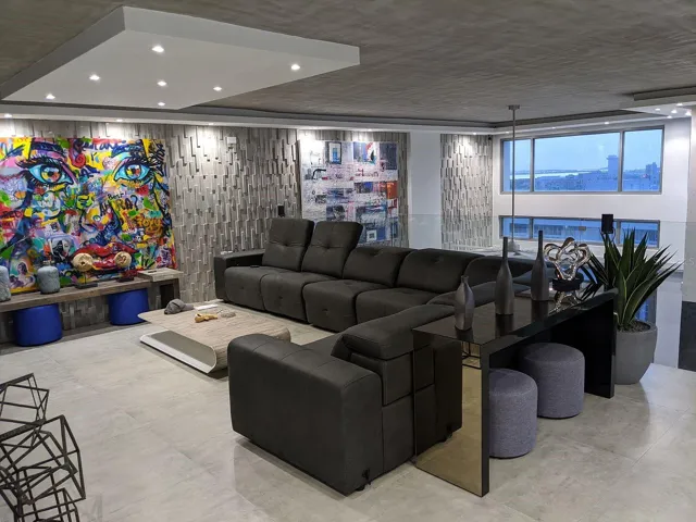 Loft lounge – feature stone wall