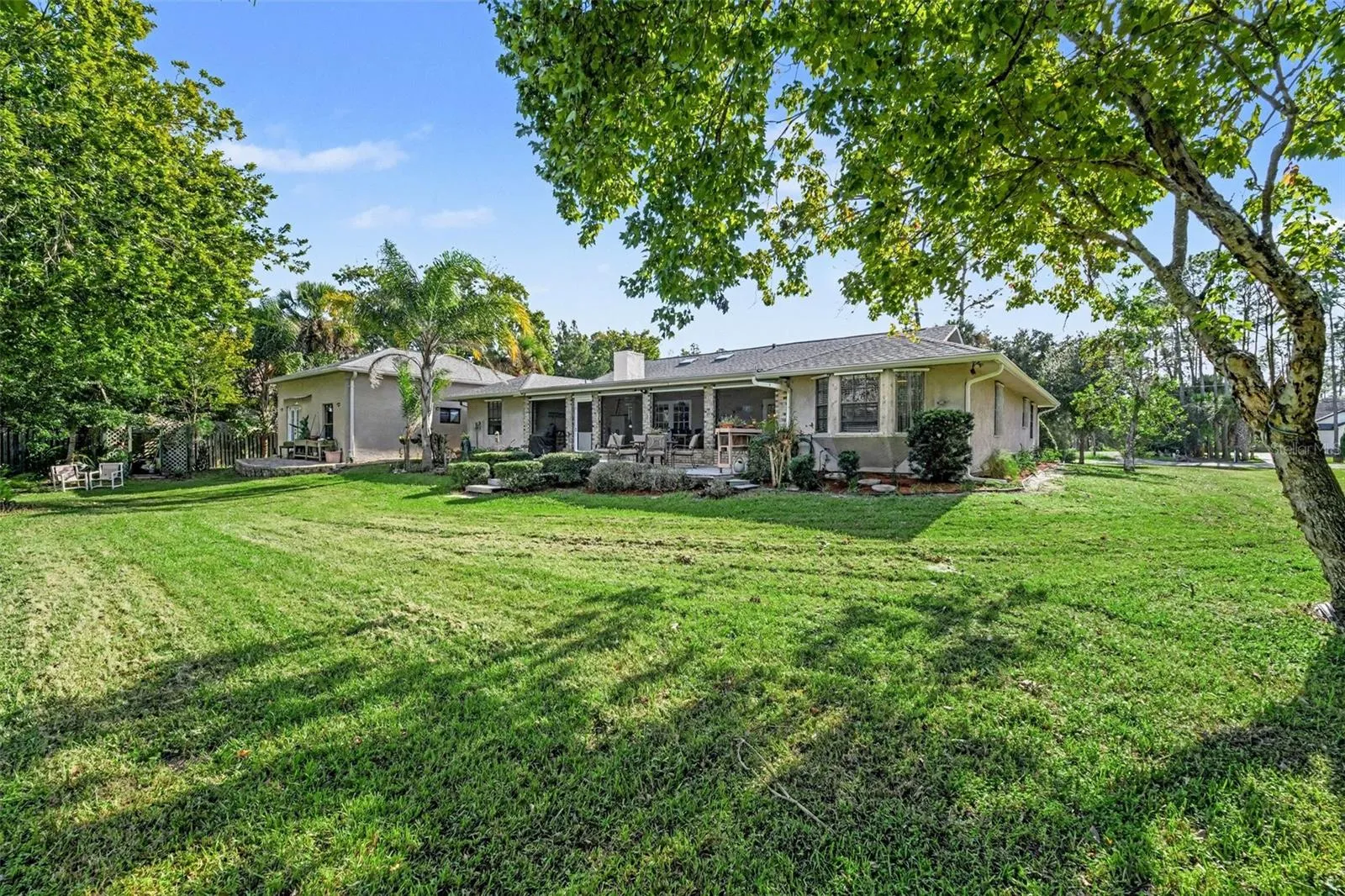 back yard with porches