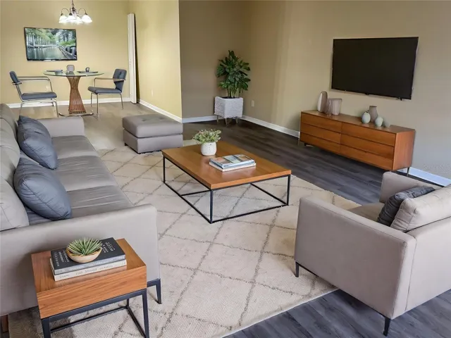 Virtually staged - Living room and dining area