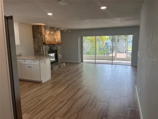 Entrance into the living area with fireplace