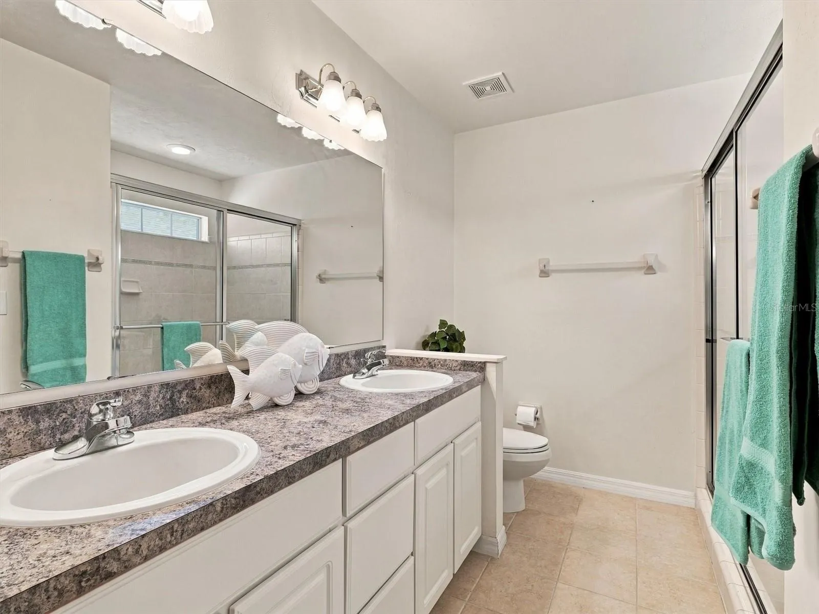 Primary En-Suite Bathroom, Dual Sinks, Closet, Large Shower, Toilet