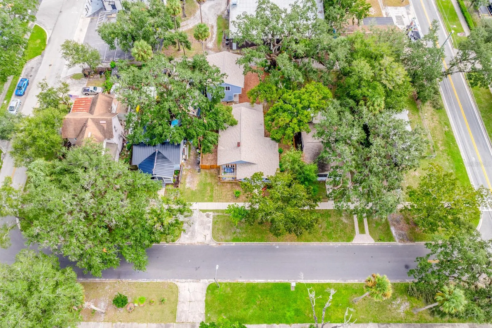 Aerial view of the front of the home