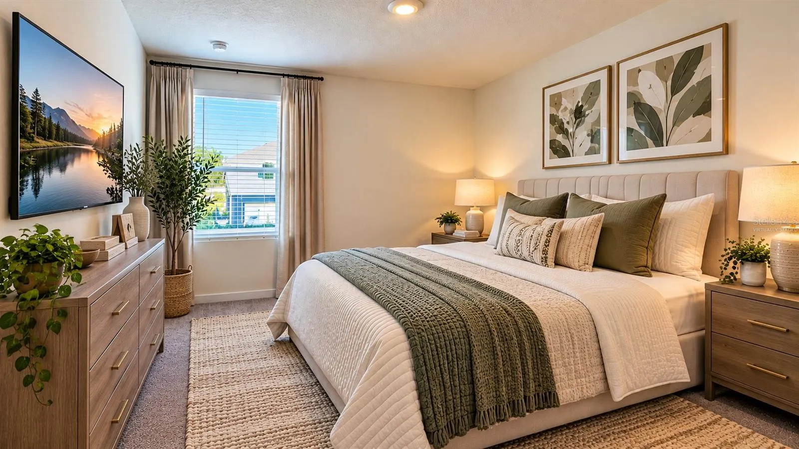Bedroom - virtually staged; offered unfurnished.