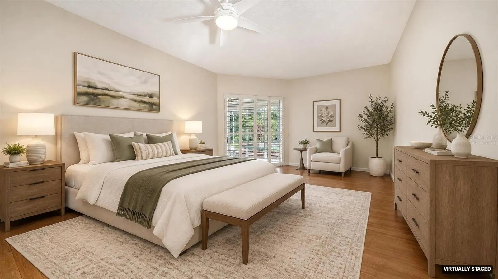 Virtually staged primary bedroom
