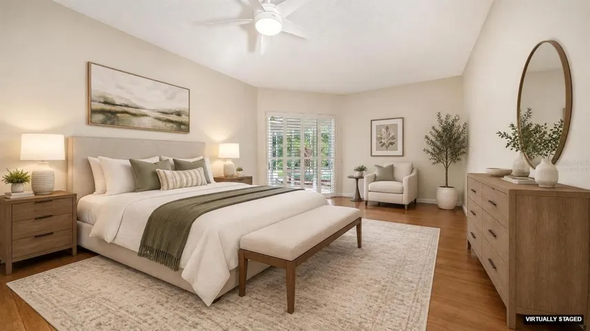 Virtually staged primary bedroom
