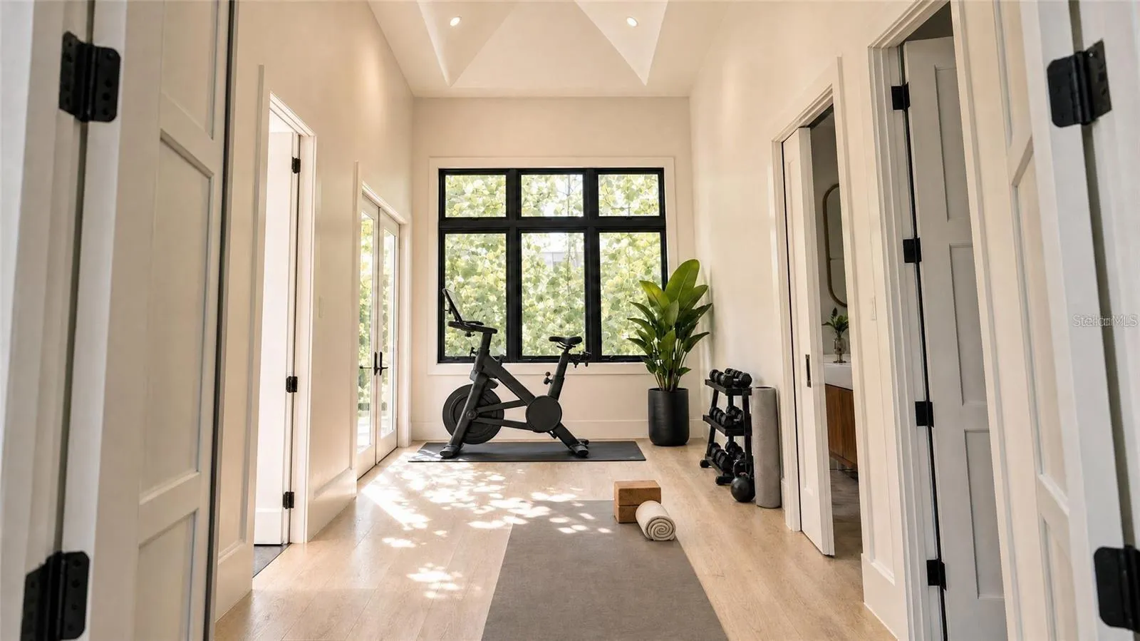 Fitness room, with virtual staging.