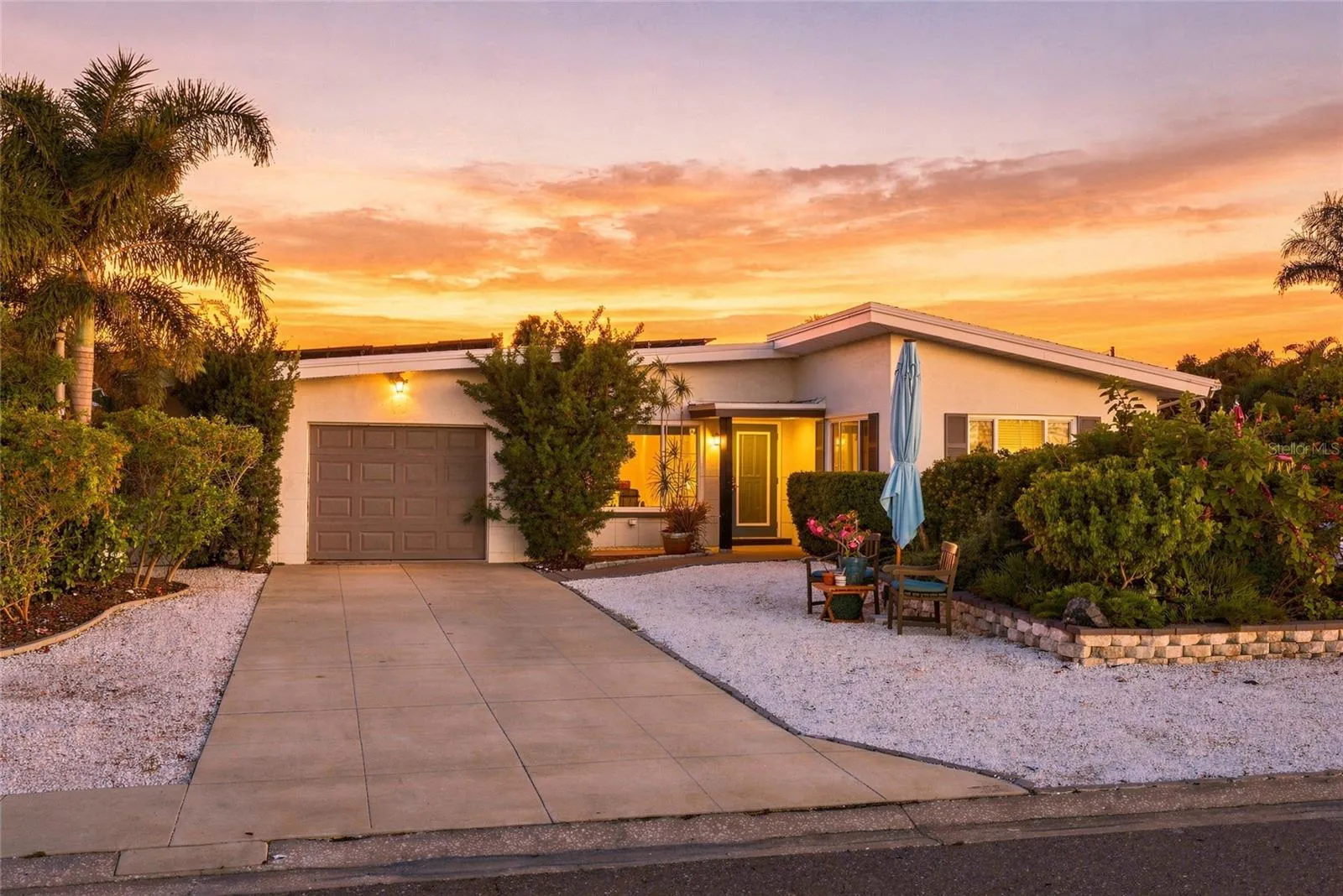 Mid Century Charm with angled roof lines.
