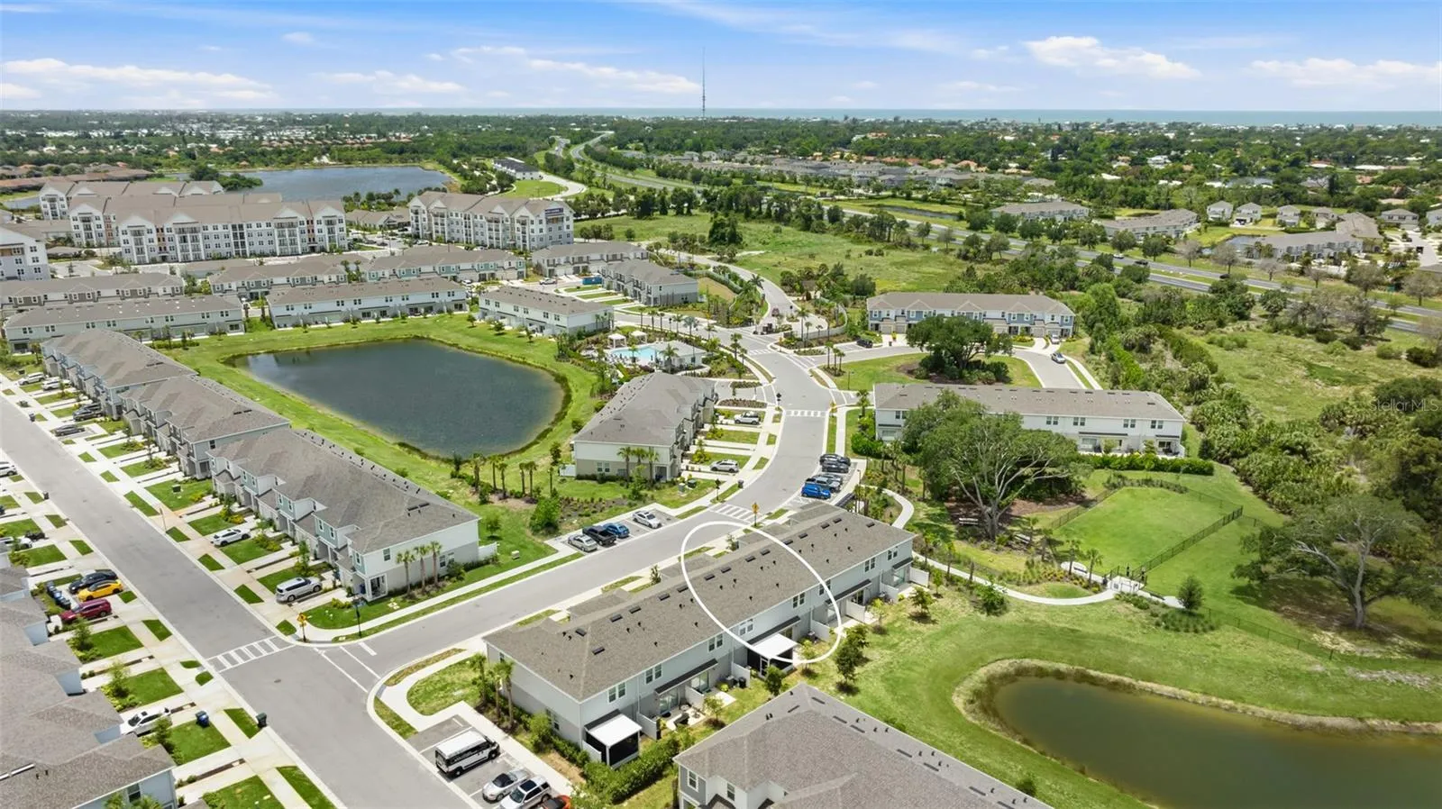 Aerial view, home circled