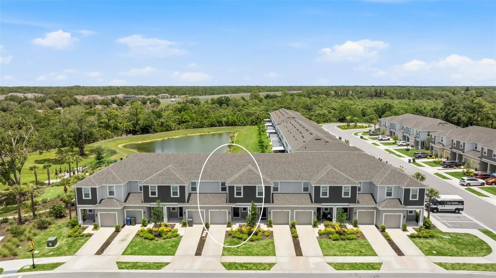 Aerial view, home circled