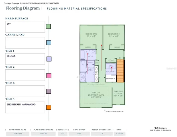 Second floor diagram showcasing flooring upgrades