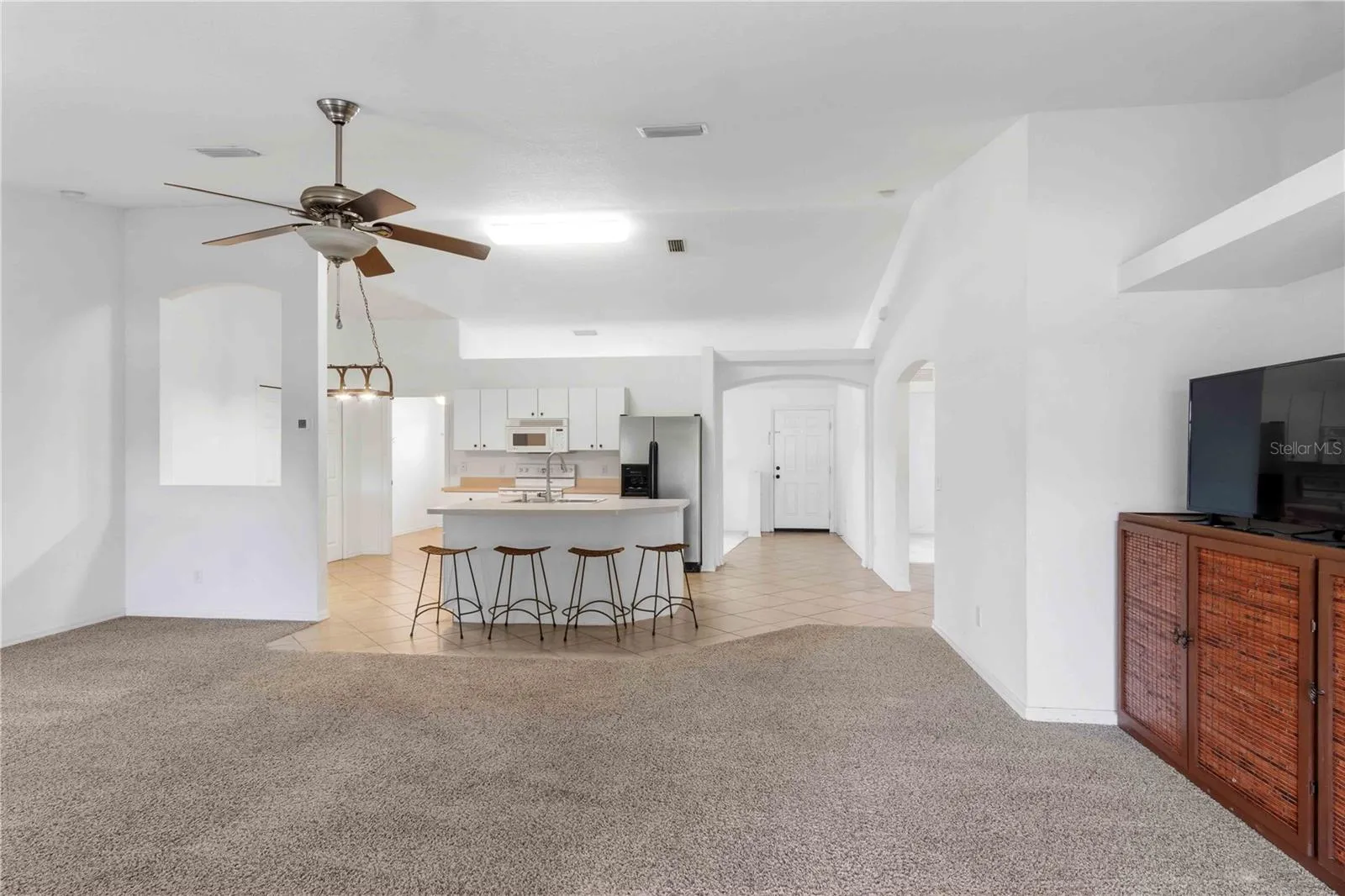 Living room overlooking kitchen