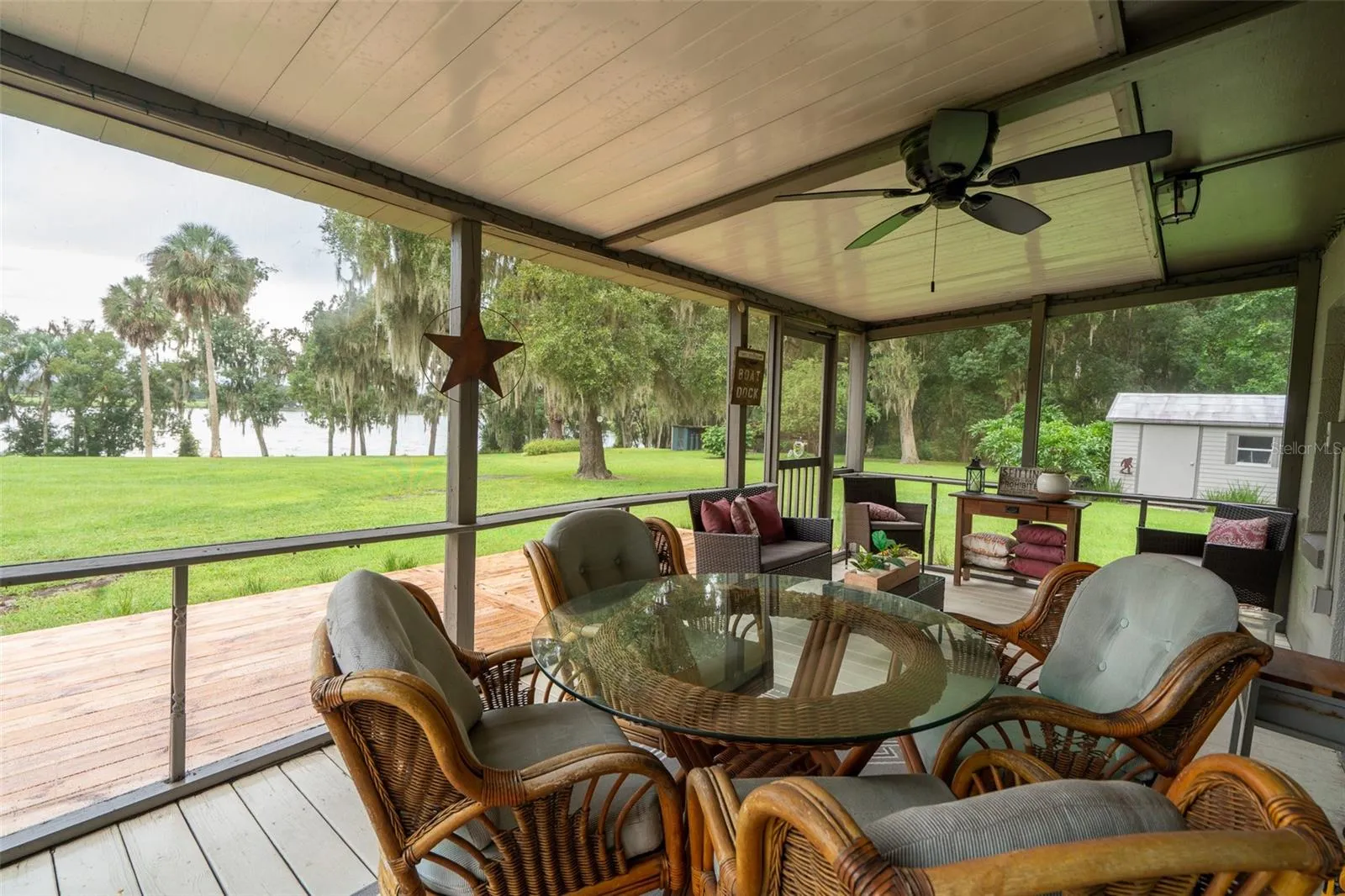 Screened porch looking out at lake
