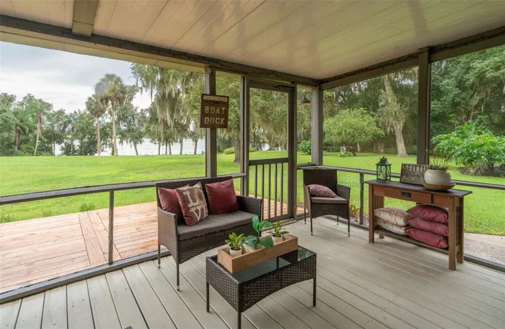 Screened porch looking out at lake