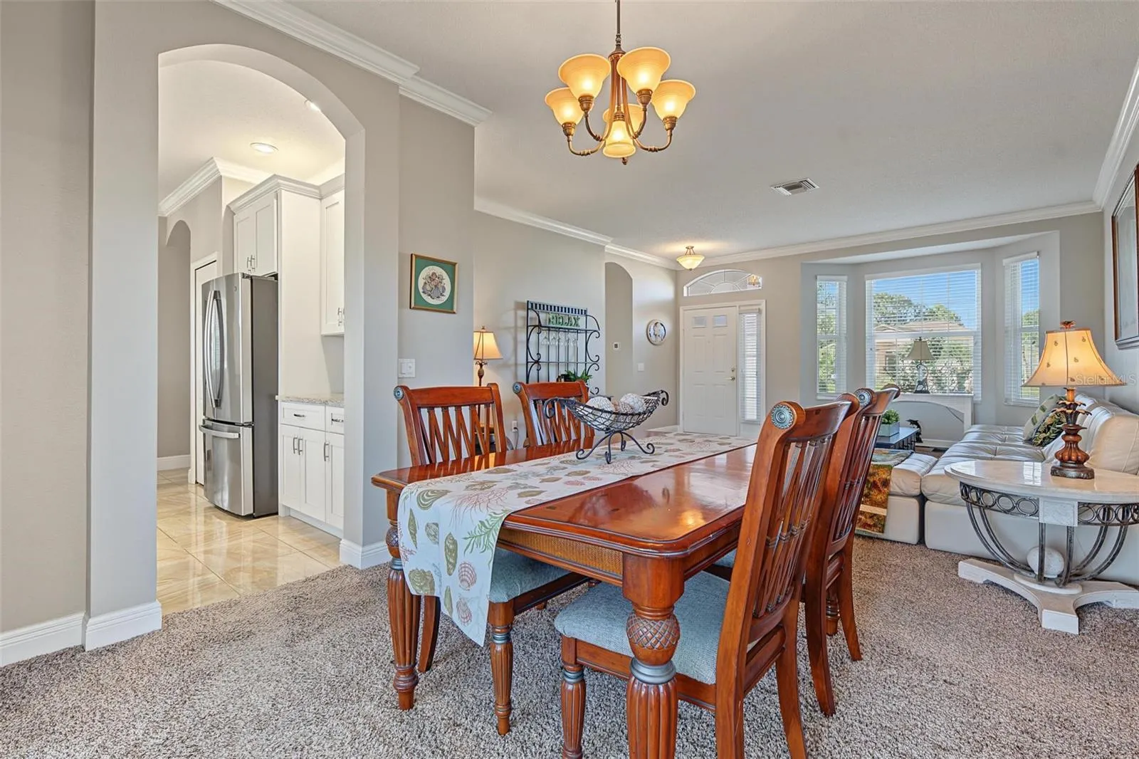 Dining room adjoins kitchen and living room for easy entertaining