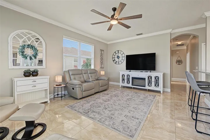 Family room with crown and toe molding