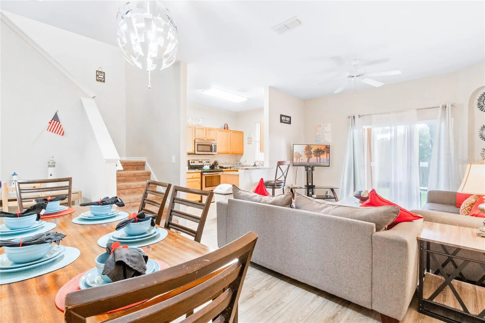 Open living and dining area