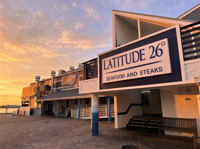 Latitude 26 Seafood and Steaks at Fisherman's Village in Punta Gorda, a waterfront dining spot on Charlotte Harbor.