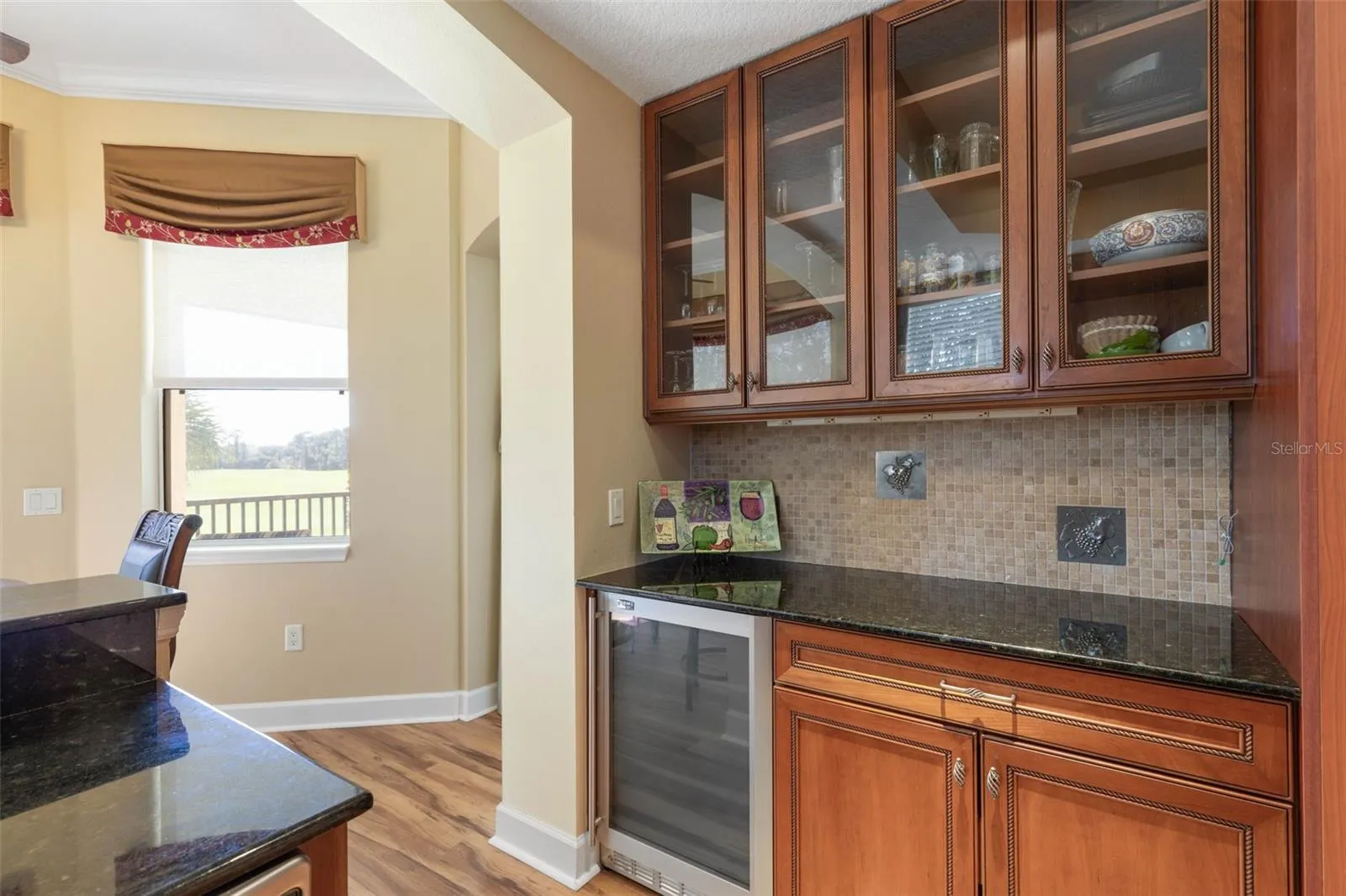 Wine refrigerator, plenty of cabinets and a view!!