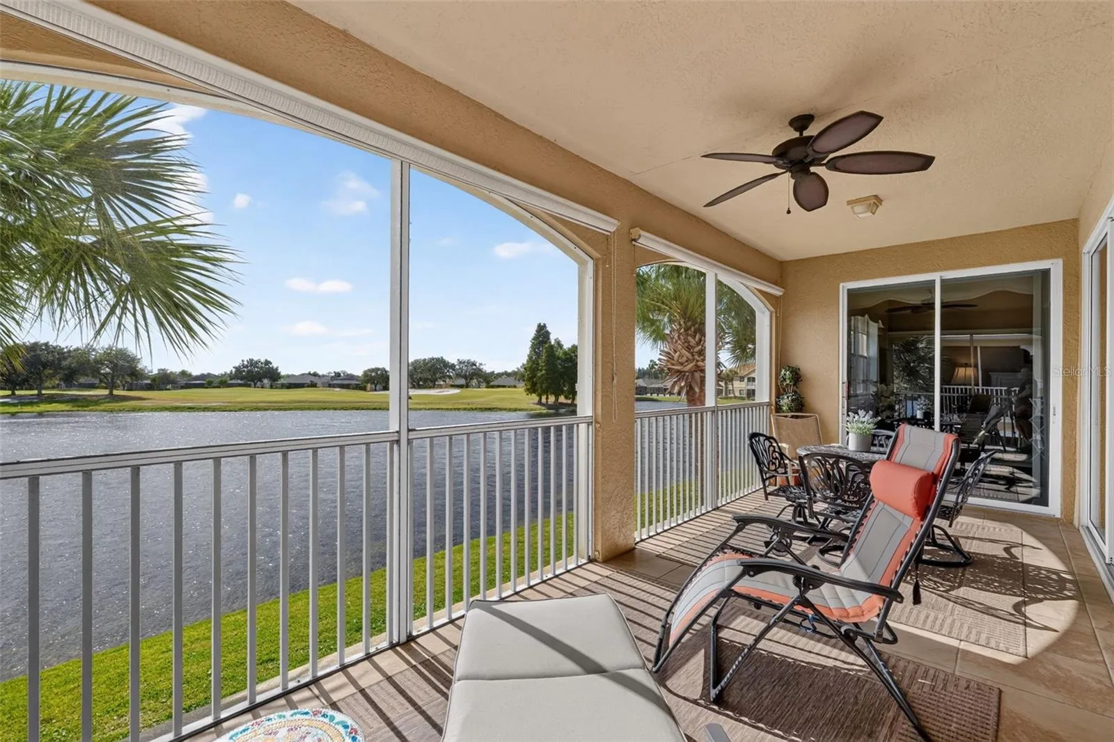 Screened balcony with water view