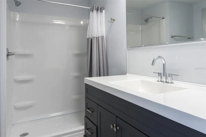 main bathroom Vanity and walk in shower