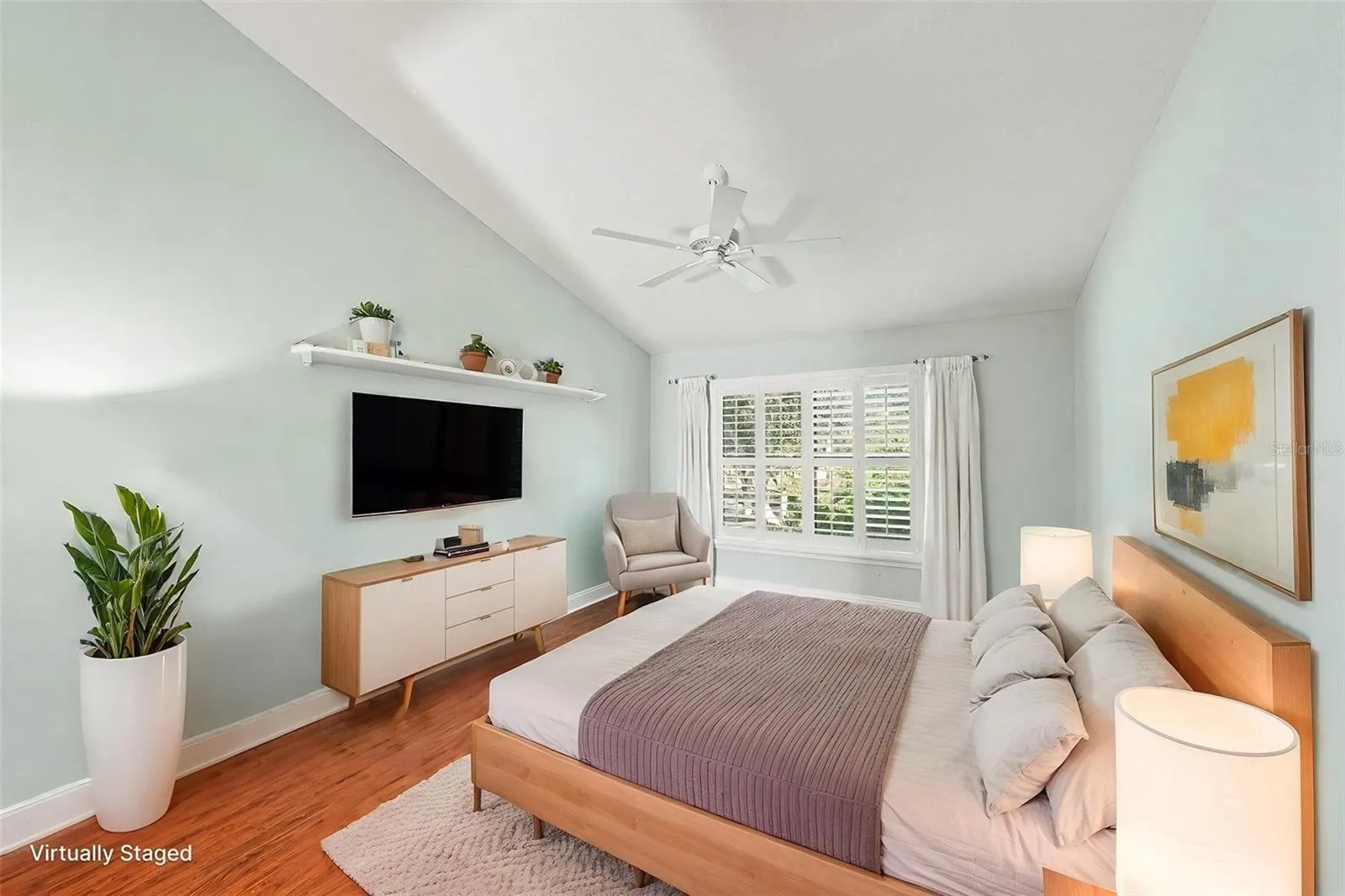 Primary bedroom staged