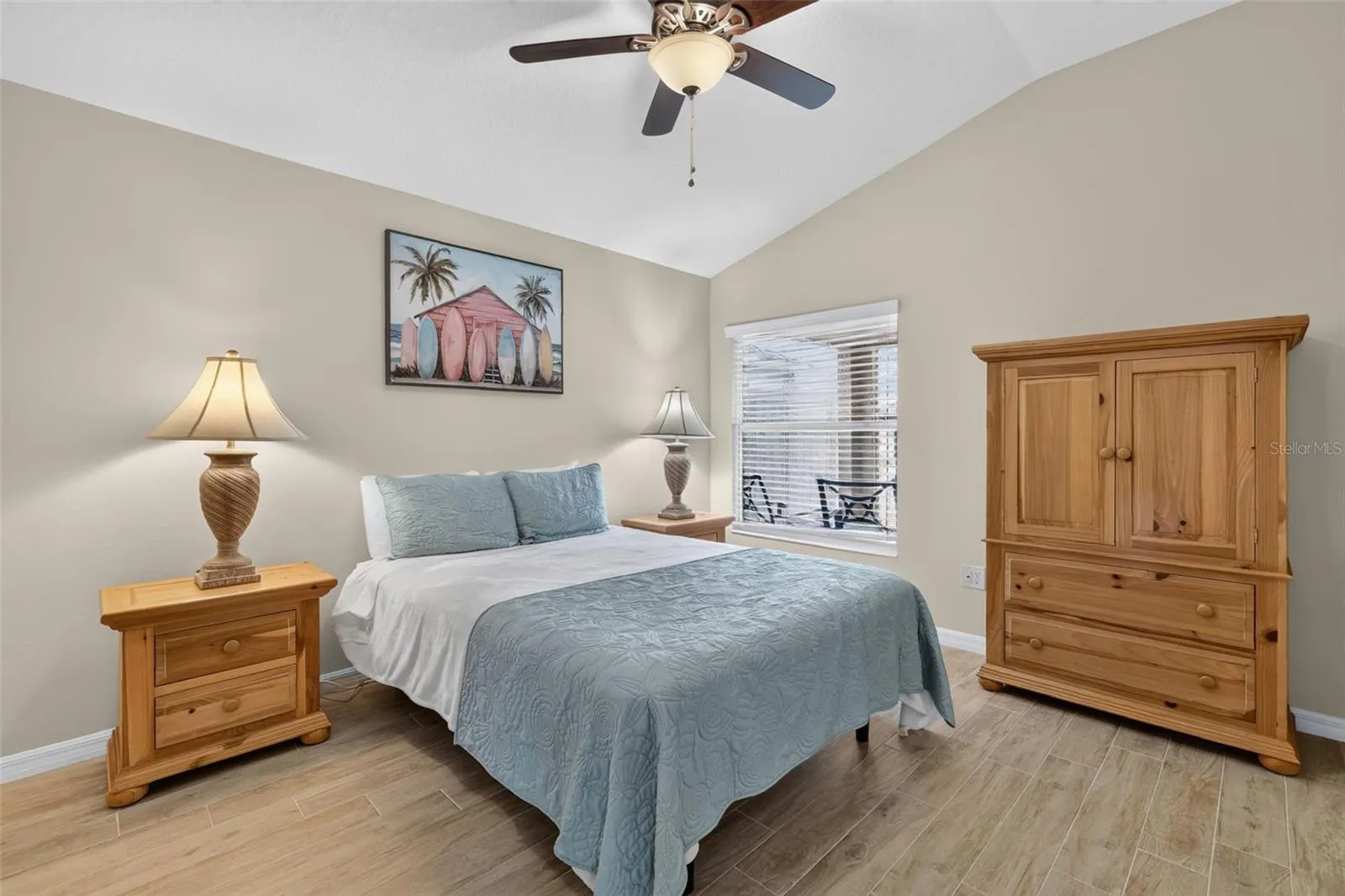 2nd Bedroom - Window overlooking the Front Porch - High Vaulted Ceilings