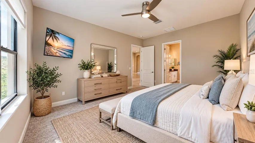 Virtually staged primary bedroom
