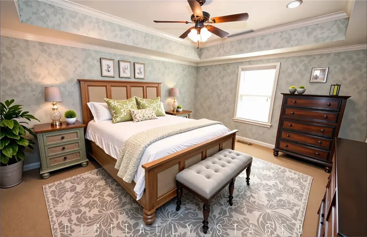 Main level primary bedroom (DIGITALLY STAGED)