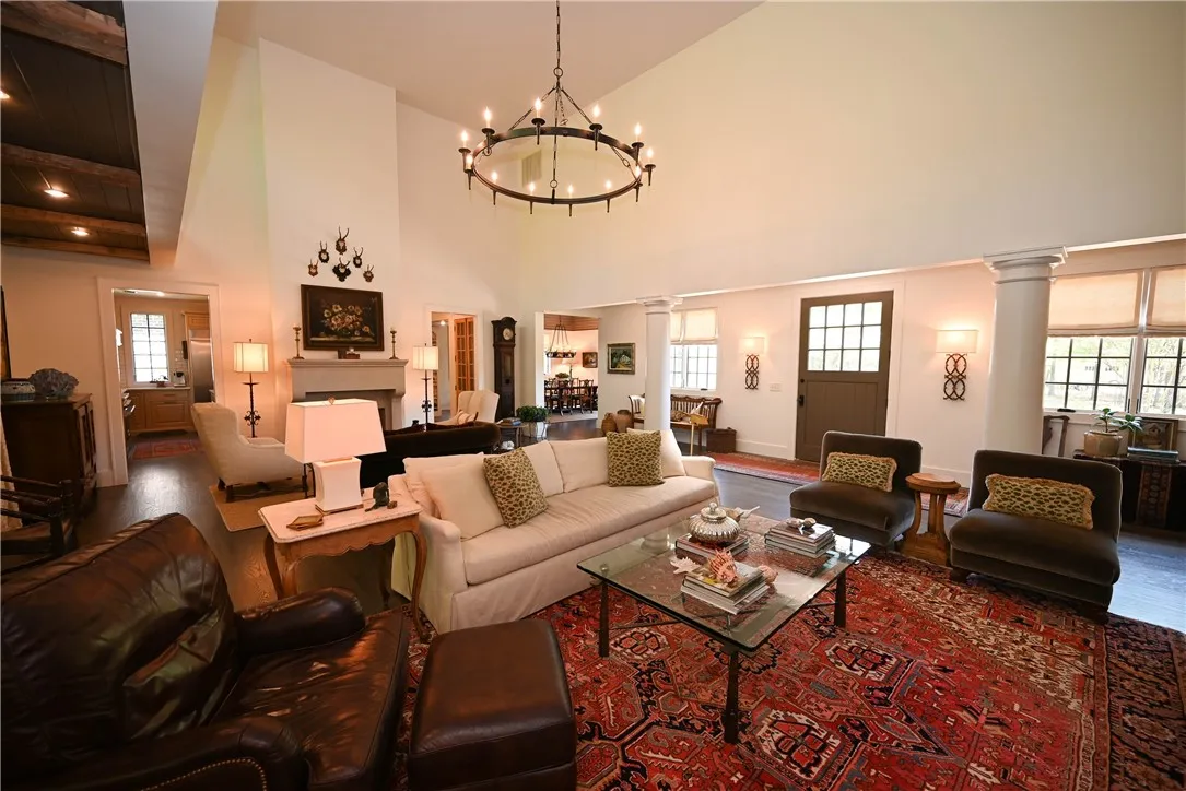 The ceiling in the grand room soars 18 feet high!