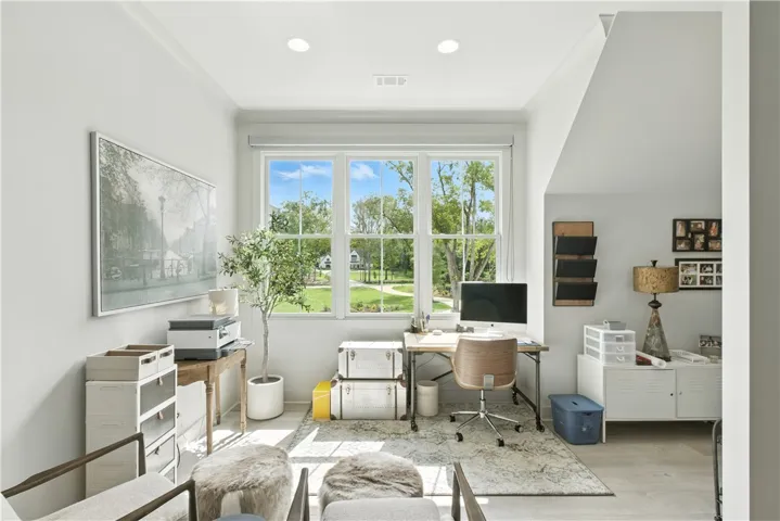 Upstairs office has been set up in the oversized bonus space.