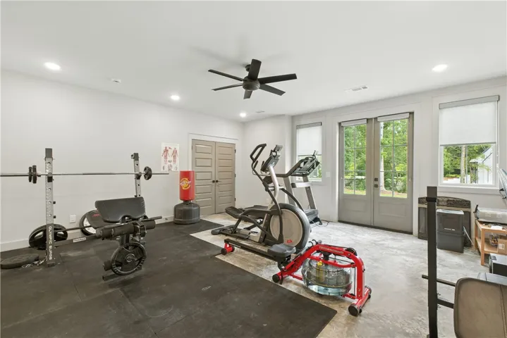 Home work out Gym is situated in the basement. In addition there is a wood working/hobby room and a room  for climate controlled storage