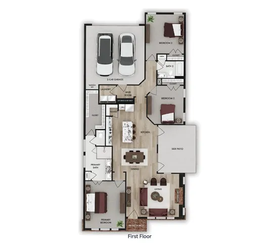 This thoughtfully designed floor plan optimizes living space with seamless transitions and abundant natural light.